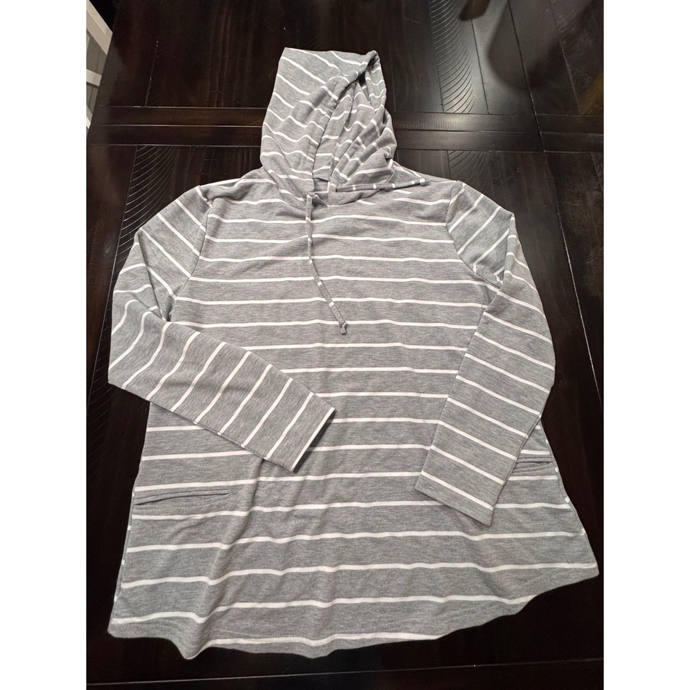 Shirley Women 3XL Gray White Striped Pullover Hoodie Long Sleeve Pockets